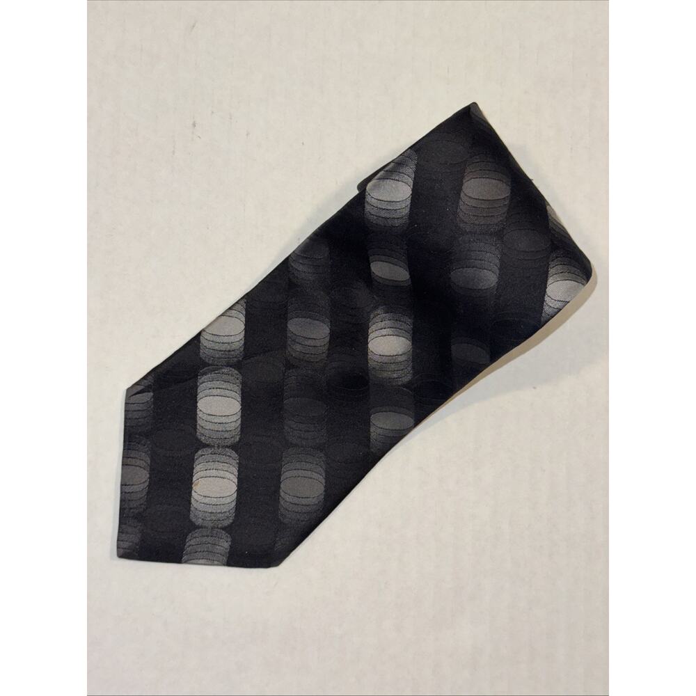 Murano Extra Long 66" Silk Tie Black Gray Circle Pattern Made in USA Men Necktie